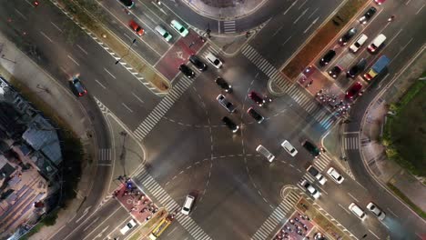 night aerial view of a busy city intersection