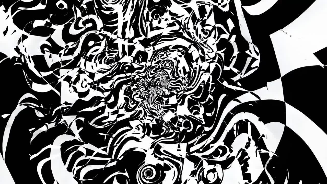 Abstract black and white spiral pattern with a top-down camera angle, creating a dynamic, hypnotic