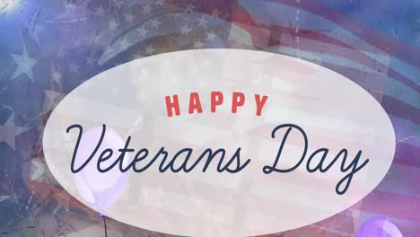 Feliz-Día-De-Los-Veteranos,-Pancarta-De-Texto-E-íconos-De-Globos-Sobre-Una-Soldado-Caucásica-Abrazando-A-Su-Hija