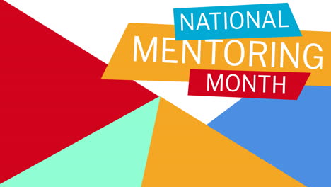 animation of national mentoring month text over colourful shapes on white background