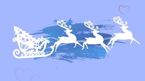 Animation-of-santa-claus-in-sleigh-with-reindeer-moving-over-falling-snow