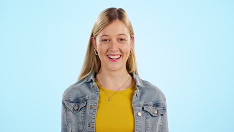 Woman,-portrait-and-point-up-for-mockup-in-studio