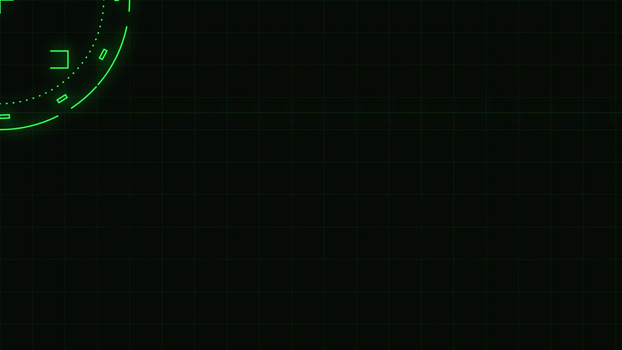 Green Digital HUD Interface with Scanning Lines on Dark Grid Background