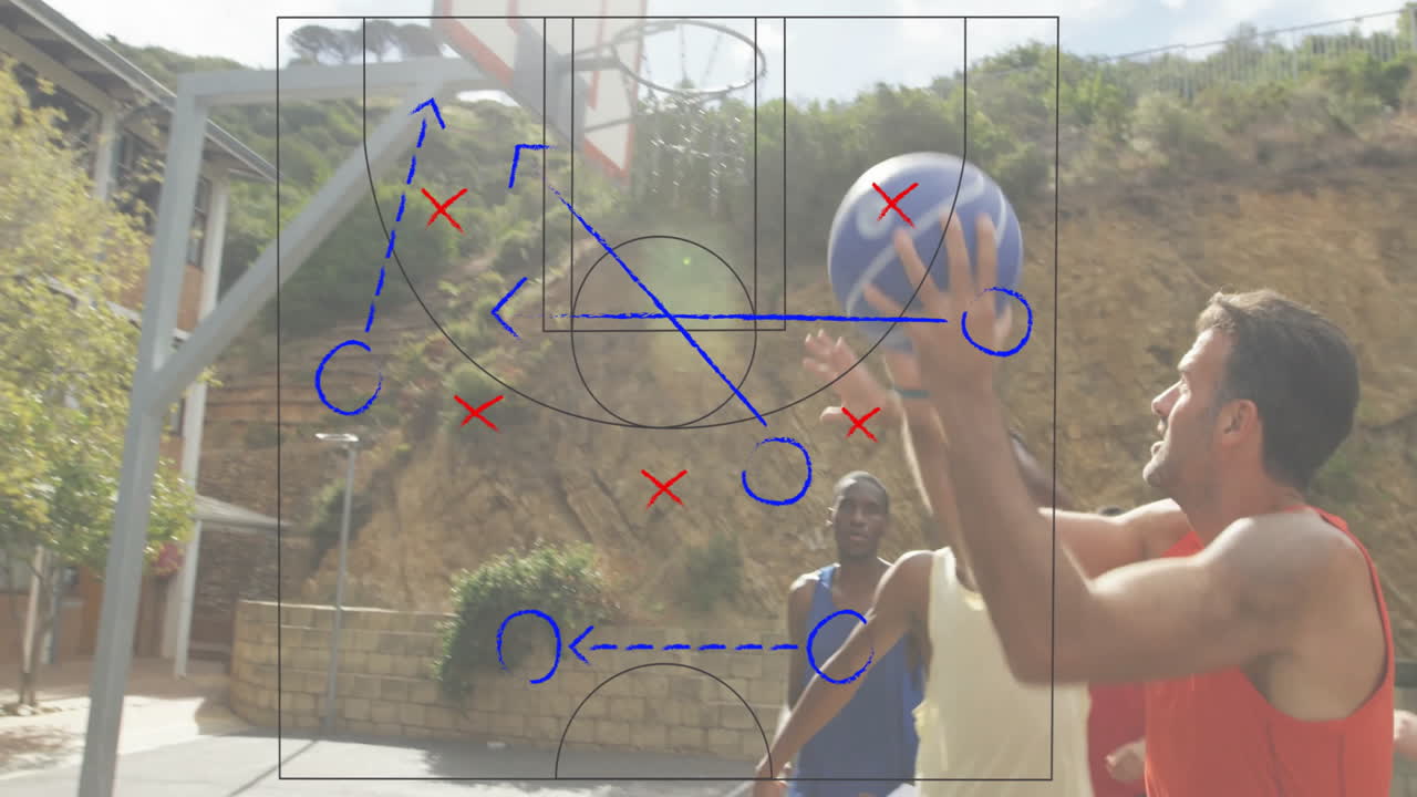 animación del procesamiento de datos tácticos sobre diversos jugadores de baloncesto