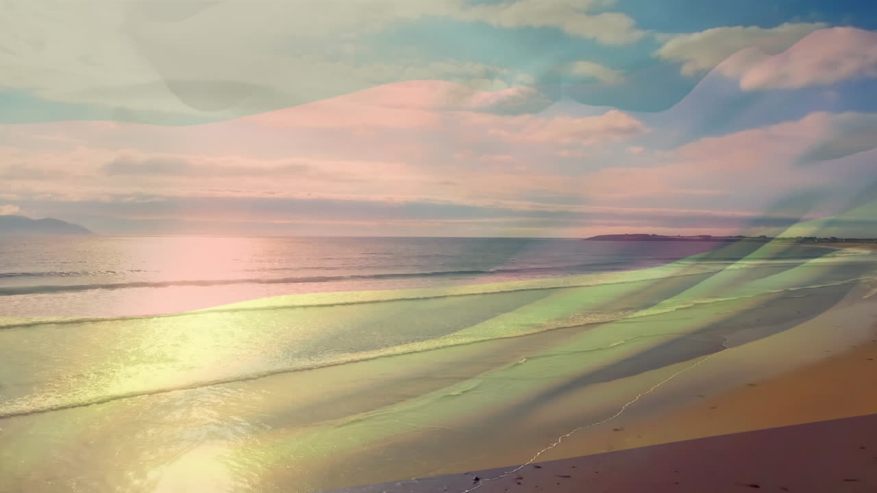 독일 국기가 해변 풍경 위에서 날아다니는 애니메이션