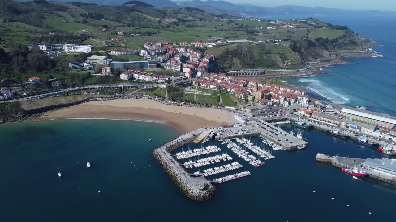 Bird's eye view of quiet Basque fishing village on N coast of Spain