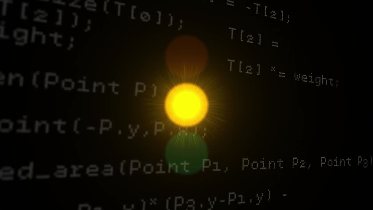 animatie van gegevensverwerking over verkeerslichten en donkere achtergrond