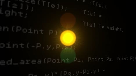 animation of data processing over traffic lights and dark background
