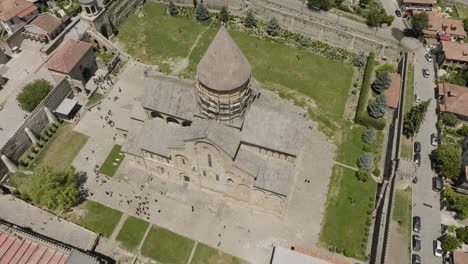 tourists visit iconic orthodox church svetitskhoveli cathedral