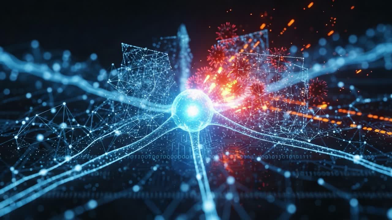 A Dynamic Visualization of Quantum Computing and Network Interactions, Showcasing the Intersection of Data and Technology with Stunning Visual Effects