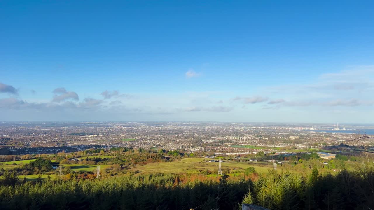 Panoramic View Over Dublin City, Suburbs, and Fields from Ticknock on a Sunny Autumn Day
