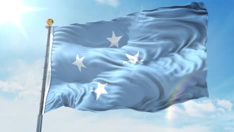 4k-Ilustración-3d-De-La-Bandera-Ondeante-En-Un-Poste-De-Los-Estados-Federados-De-Micronesia-Del-País