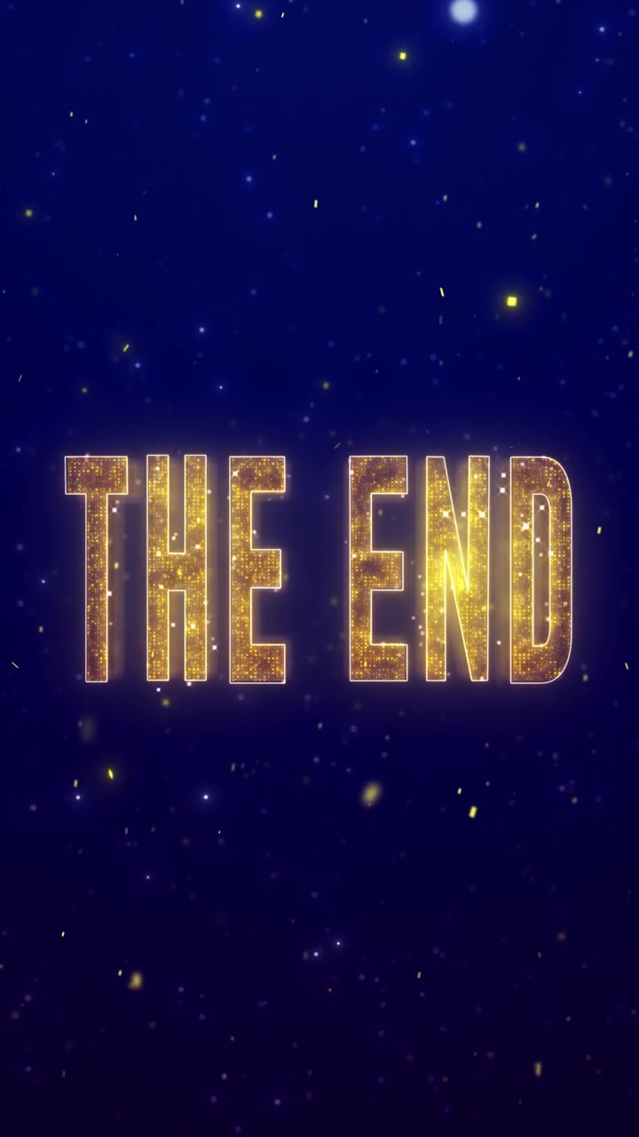 Golden the end title background with glitter text star particles blue night space and cinematic