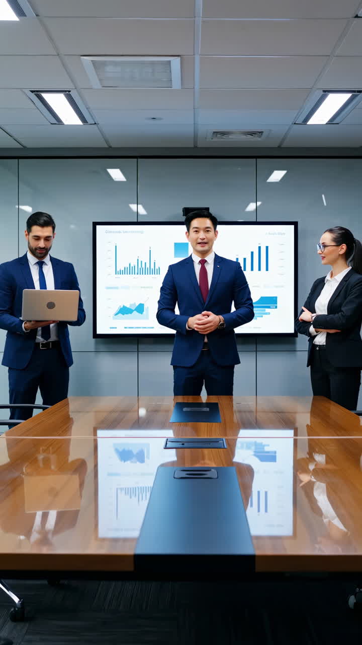 Business Professionals Presenting and Discussing Data in a Modern Conference Room