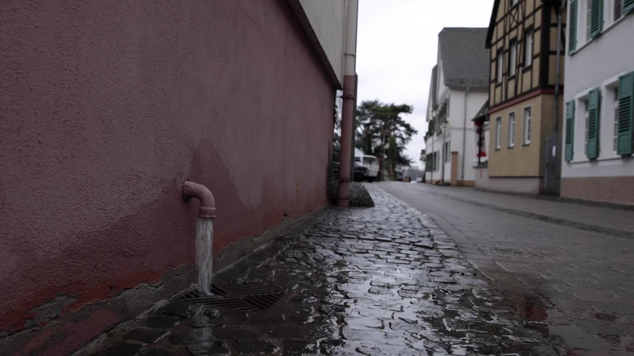 Water From The Pipeline Flows Directly From The Sewer. wide shot