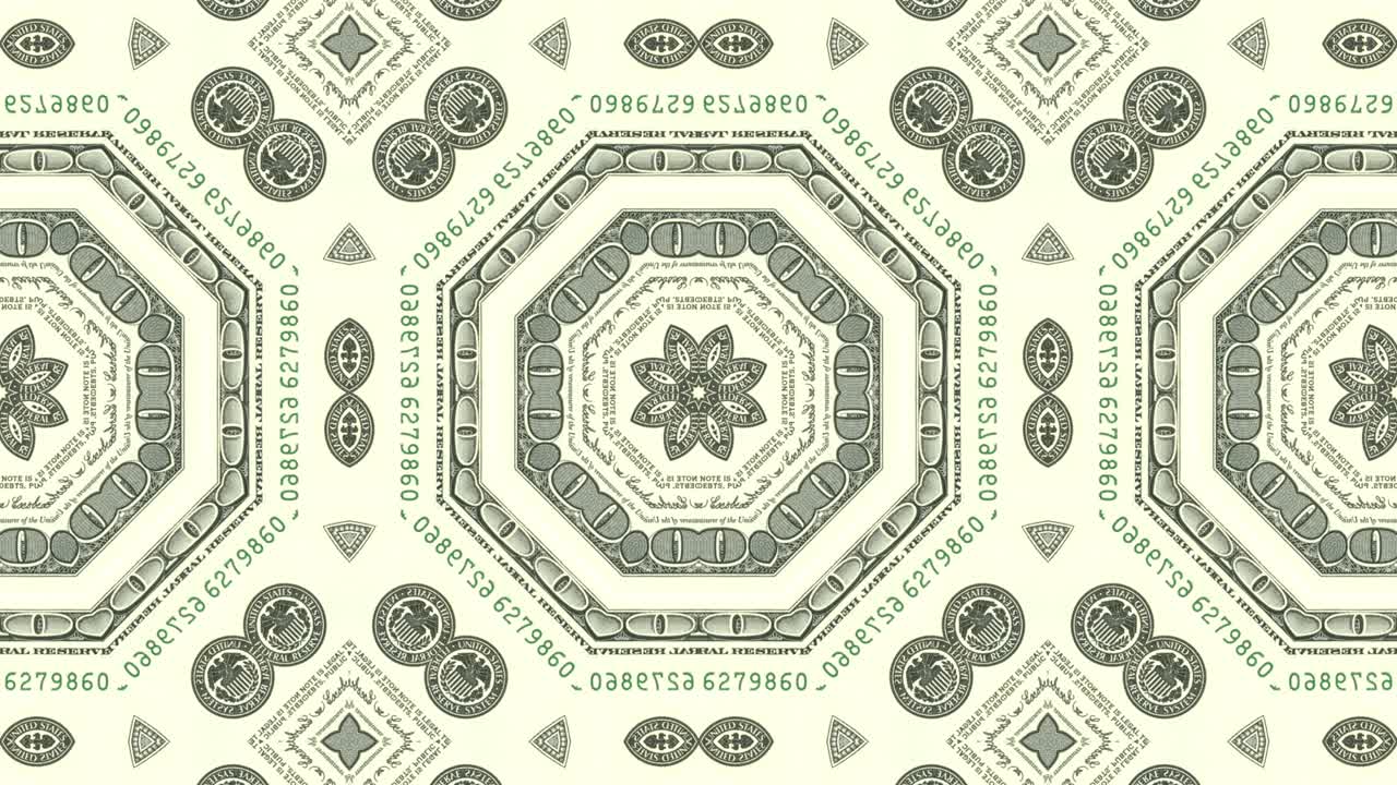 미국 달러 지폐 모자이크: 추상적인 애니메이션 배경, 크리에이티브 비즈니스 모션 그래픽, 원활한 루프