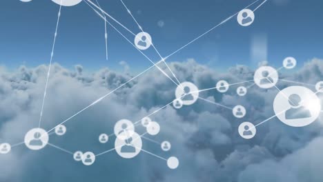 animación de la red de iconos de perfil contra las nubes en el cielo azul