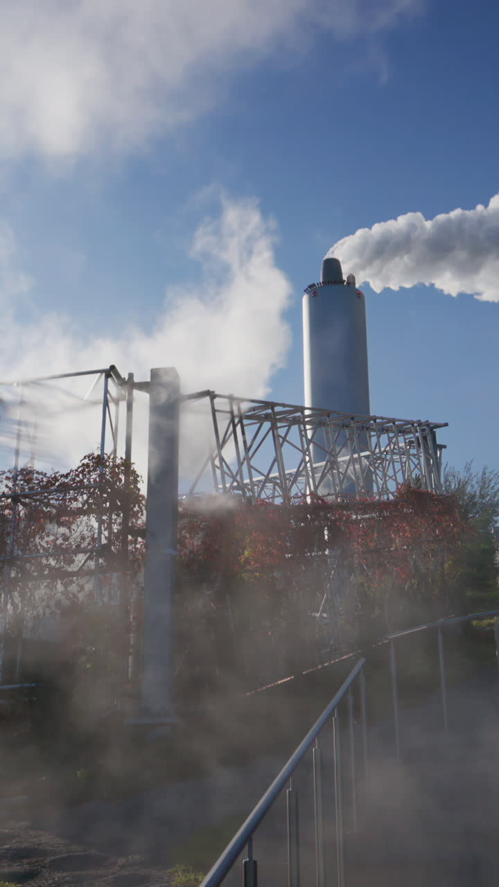 Smoke coming out of the Copenhill artificial ski slope on the roof of an energy plant in Copenhagen, Denmark. Vertical