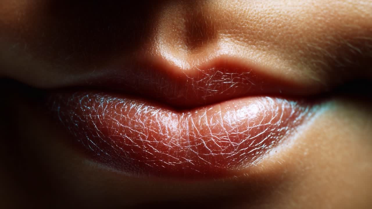 A close-up exploration of human lips showcasing intricate details, texture, and natural beauty in both their subtle hydration and the unique lines that create a captivating visual experience
