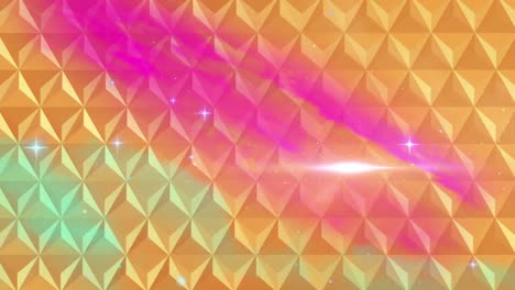 digital animation of abstract 3d shapes on yellow background against shining stars in space