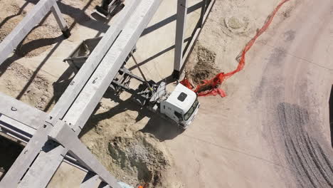 aerial view of construction site with truck