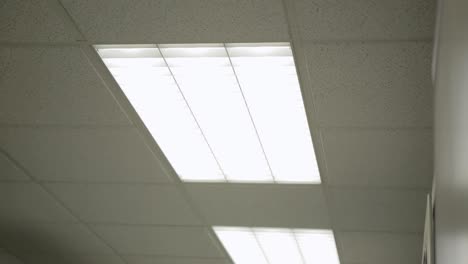 fluorescent lights on an office ceiling