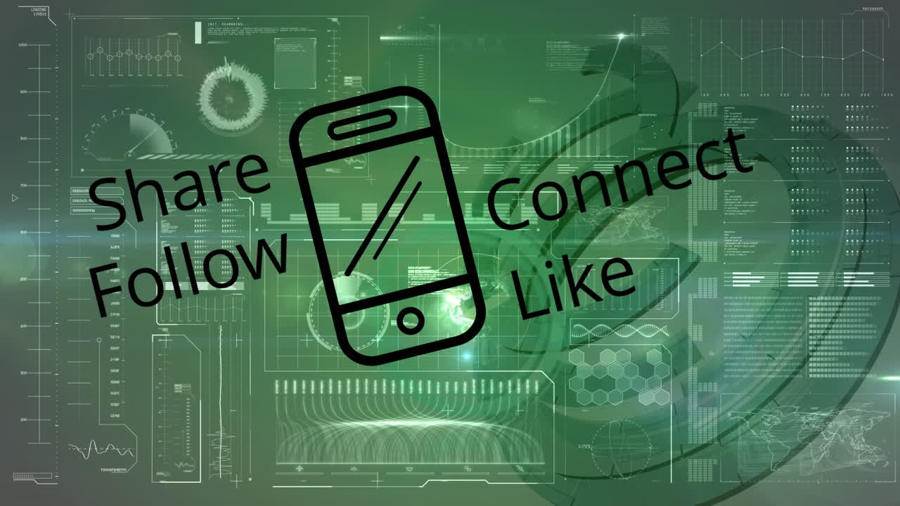 다양한 데이터와 함께 디지털 화면을 통해 공유, 추적, 연결하는 애니메이션