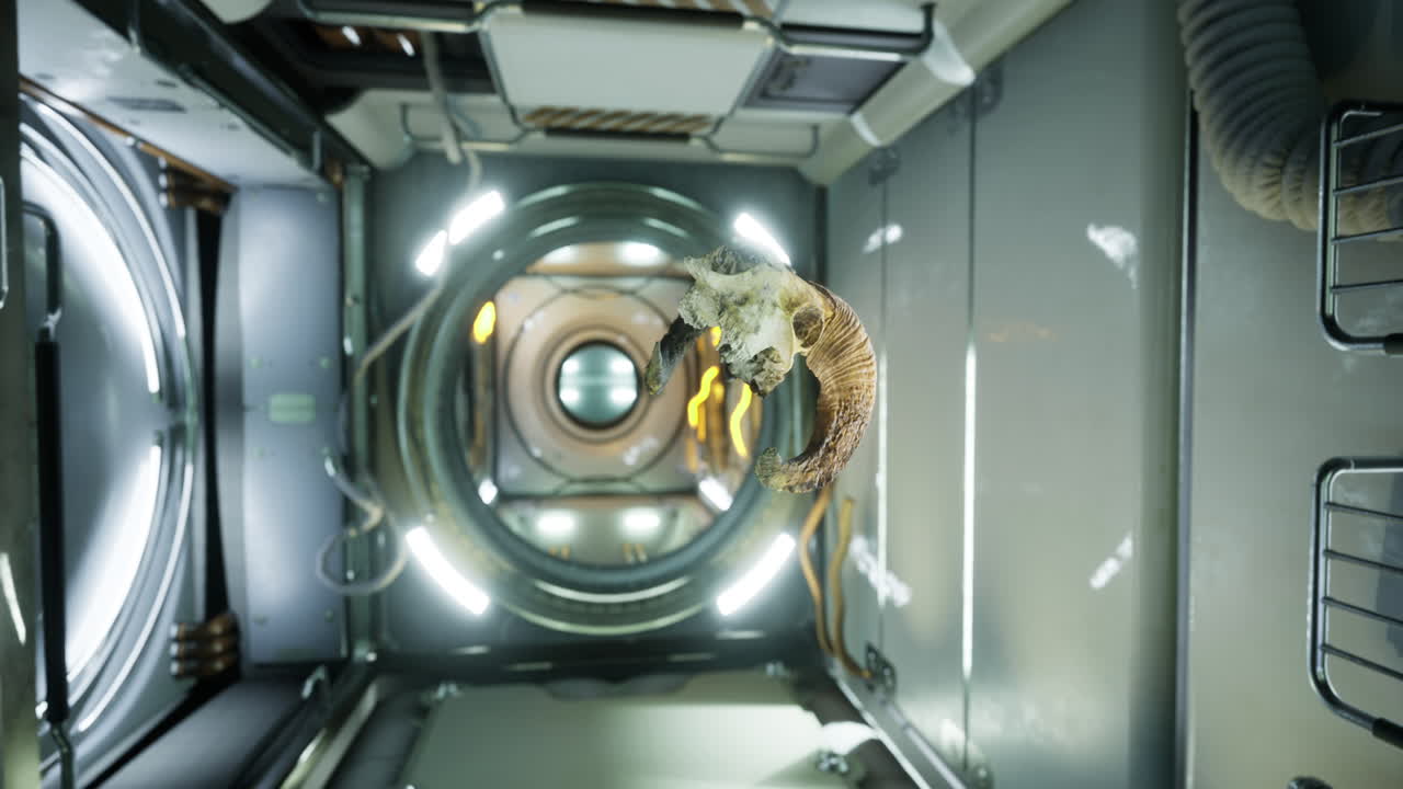 Exploring the surreal aesthetics of a ram skull in a futuristic environment