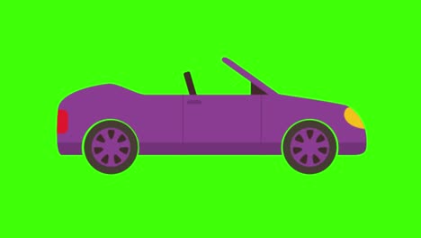 colorful simple animation of a cool purple roadster isolated on a green screen in