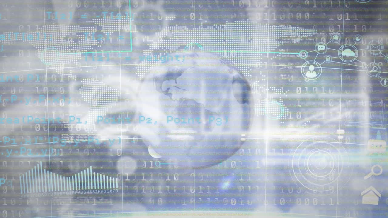 세계 지도와 지구상에서 데이터 처리의 애니메이션