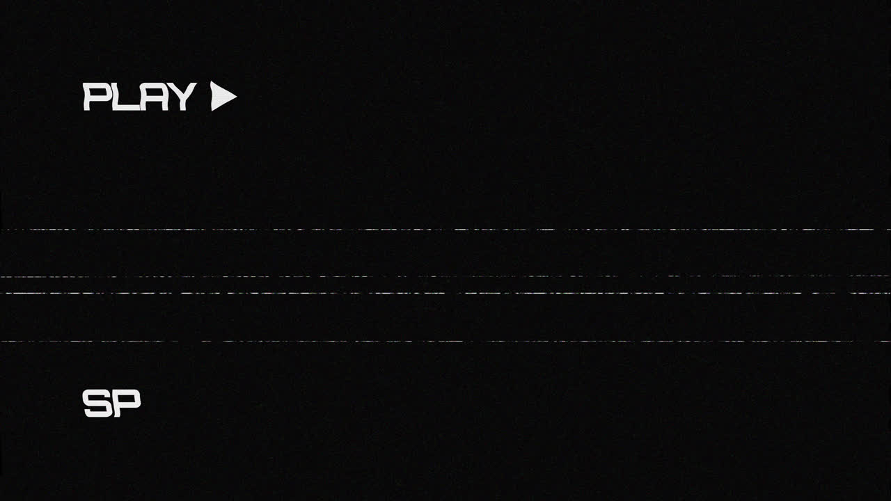 Schermata di riproduzione VHS retrò con effetto statico e glitch