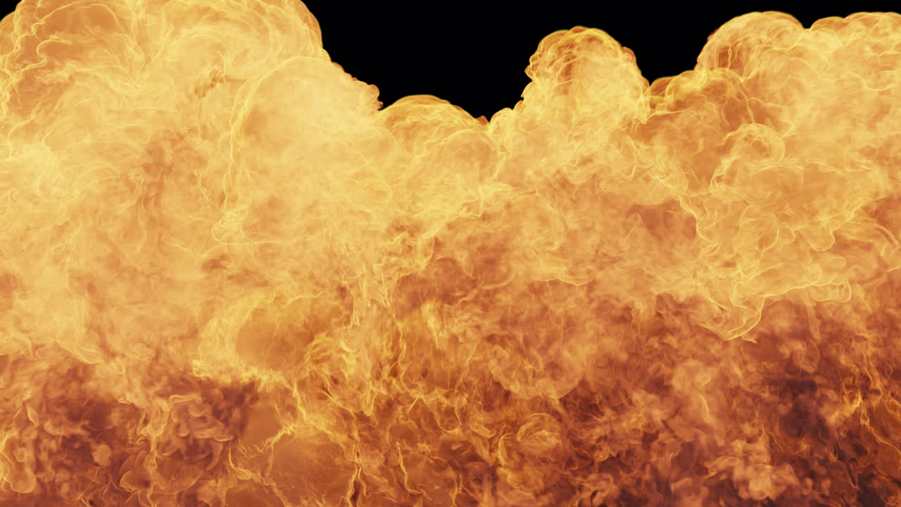 Massive Fire Explosion Bursting and Dissipating on Black Background