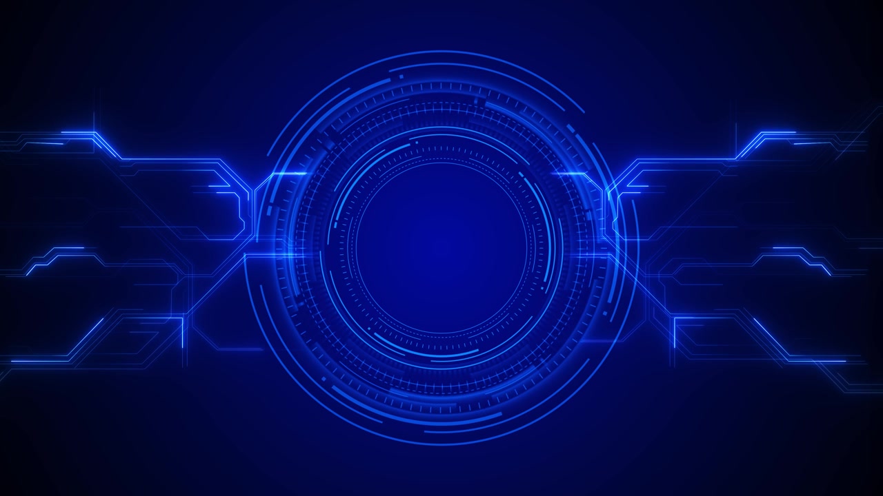 Blå cirkulær HUD tech-baggrund interface-side kredsløbslinjer futuristisk digital cybersikkerhed