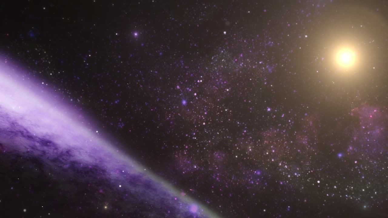la superficie de un planeta y una nebulosa, el universo