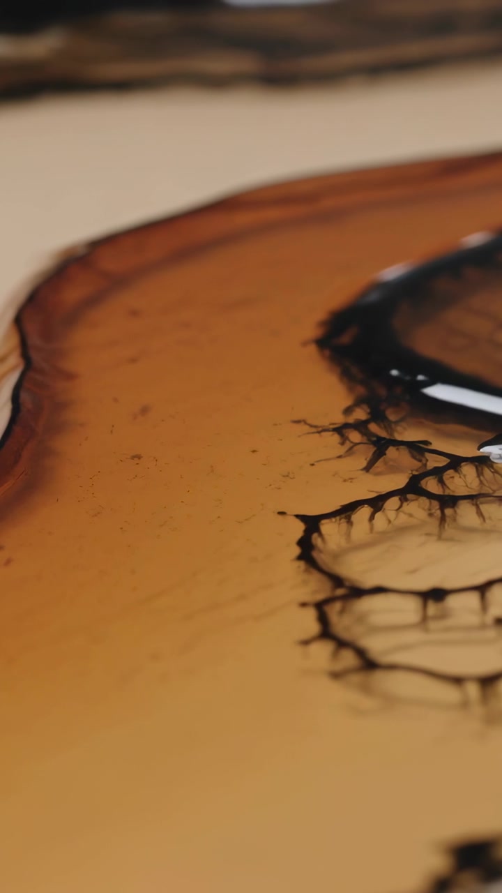 Vertical video: Sliding camera revealing agate slice on light table, showing bands and dendrites