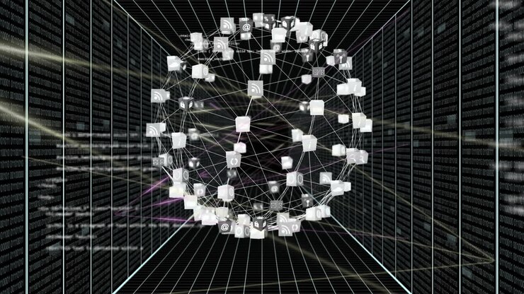 Animation of globe with connections and data processing