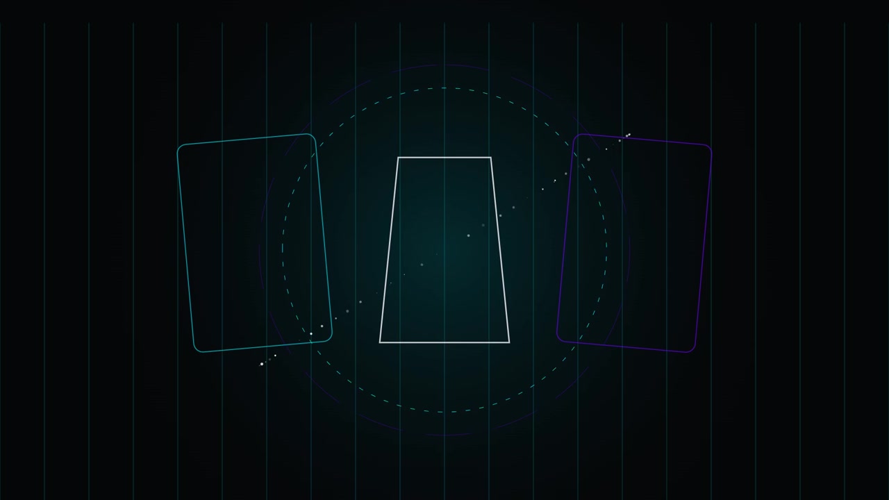 Abstract Digital Interface with Glowing Geometric Shapes and Particles