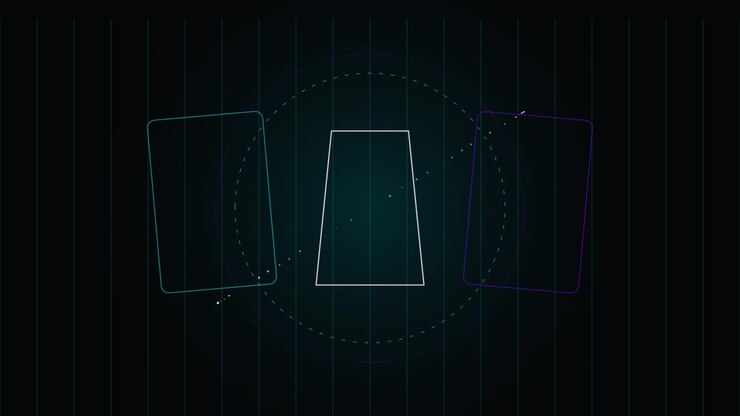 Abstract Digital Interface with Glowing Geometric Shapes and Particles