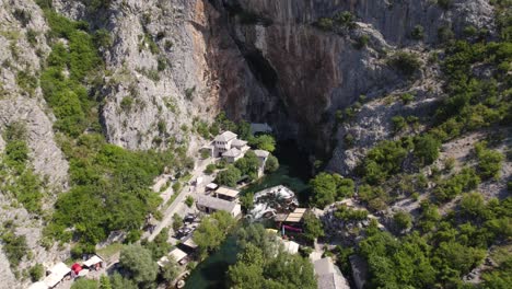 blagaj tekija cliffside monastery, bosnia herzegovina aerial wide view