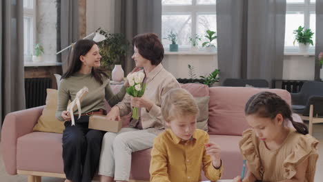 family celebration with gift giving