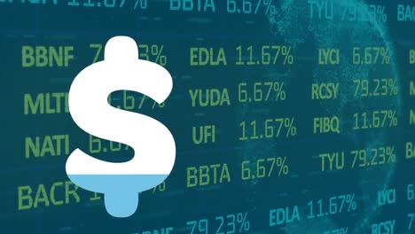 animation of dollar sign over financial data processing