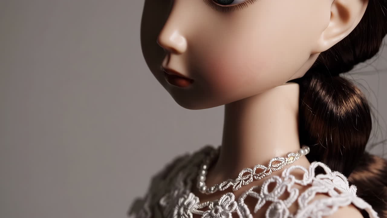Doll in a lace dress with pearl necklace