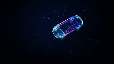 advanced holographic motion graphics vividly depict an autonomous vehicle endowed with self-awareness and extensive environmental sensing capabilities, enabling it to operate autonomously