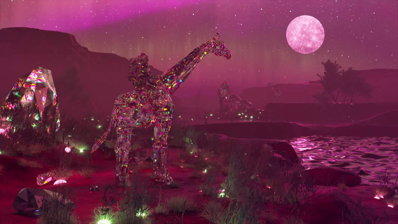 Uma Girafa em uma Paisagem Lunar Cristalina