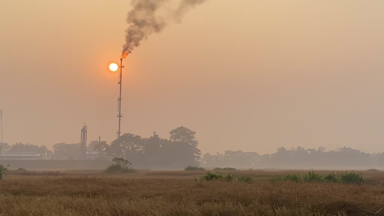 Establisher pan shot of Industry Gas Plant fumes polluting environment