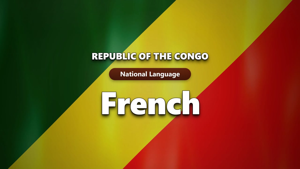 Republikken Congos nationale sprog fransk præsenteret over det nationale flag i en tydelig informationsvisning