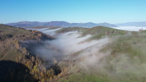 foggy valley hyperlapse drone aerial 4k video in autumn rural romanian countryside landscape dumesti