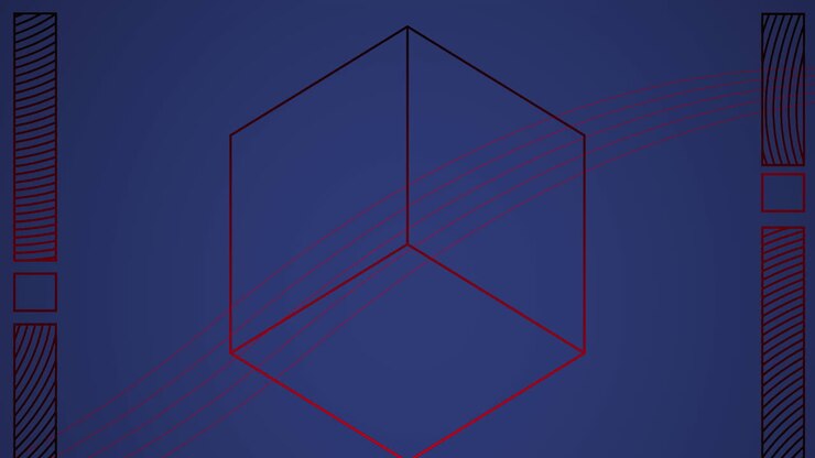 Animation of moving cube and shapes on blue background