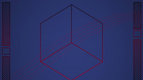 animación de cubos y formas en movimiento sobre fondo azul.