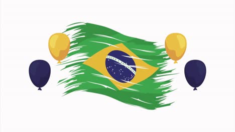 independence brazil animation with flag painted and balloons helium